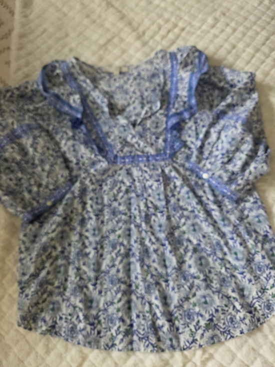 LOFT Tops - LOFT Blue Floral V-Neck Peasant Blouse